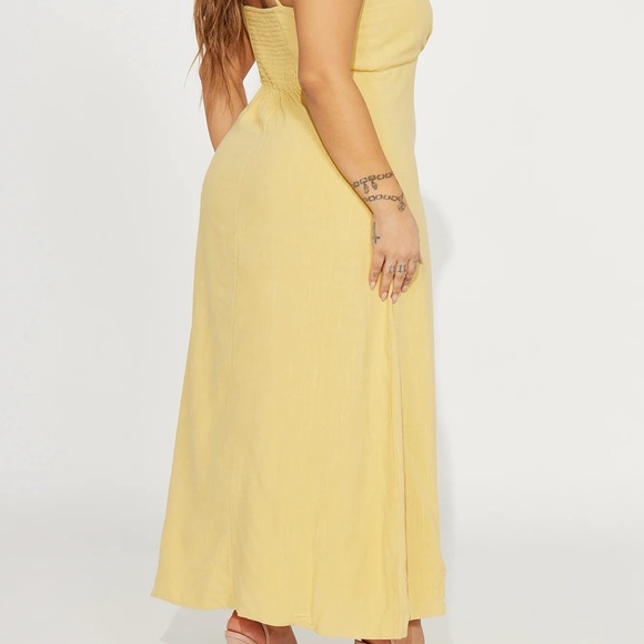 Yellow Linen Midi Strap Dress - Picture 3 of 3